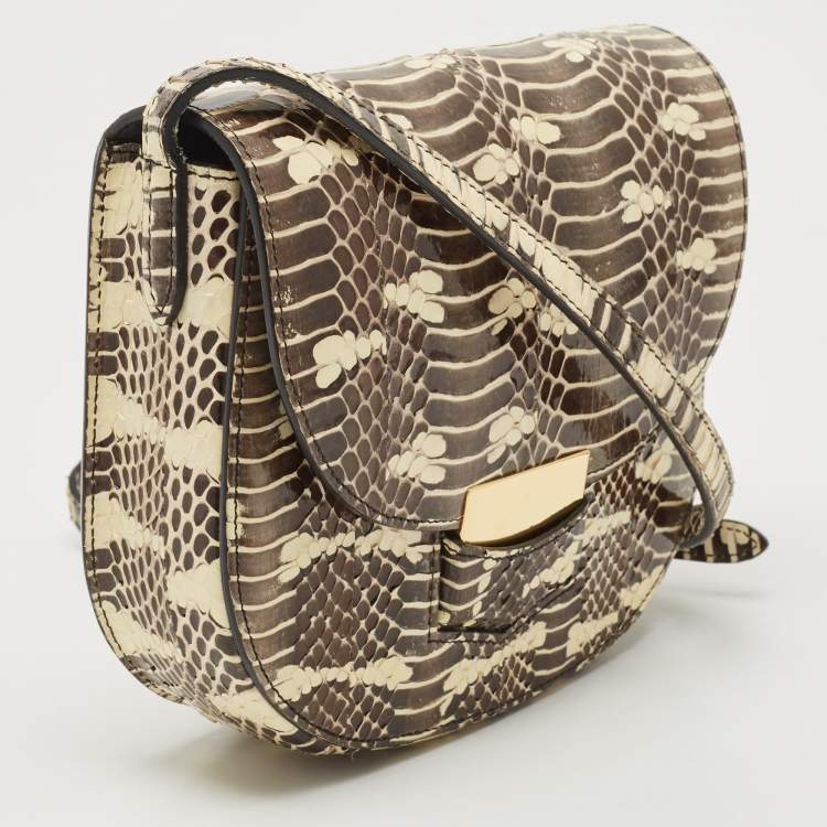 Pre Owned Celine Cream/Black Watersnake Small Trotteur Crossbody Bag