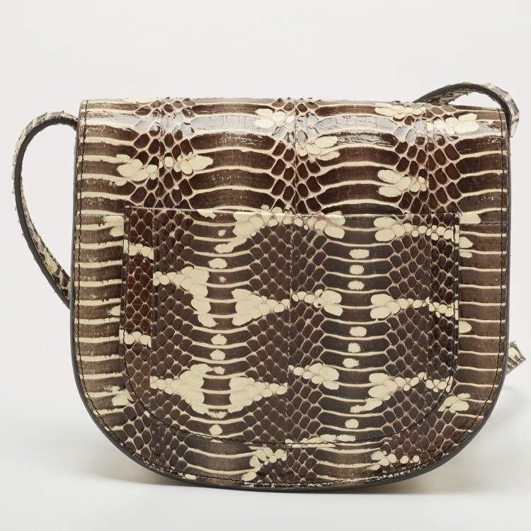 Pre Owned Celine Cream/Black Watersnake Small Trotteur Crossbody Bag