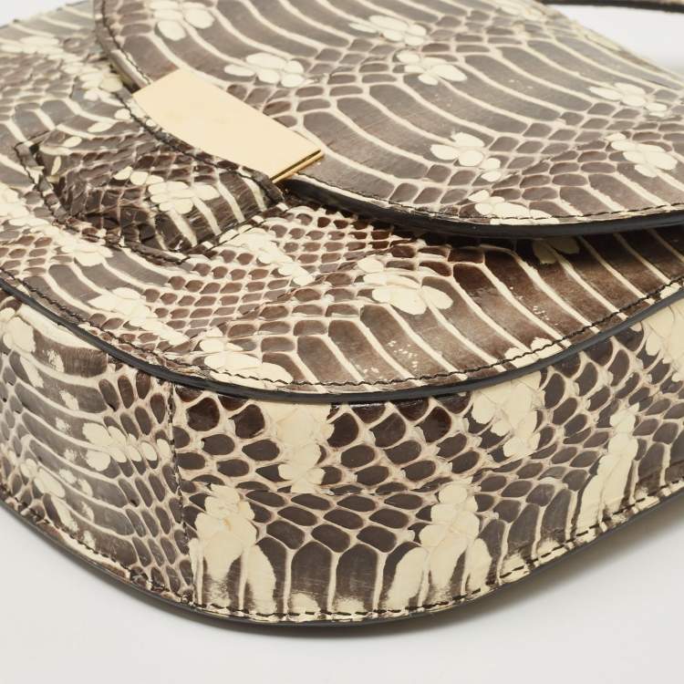 Pre Owned Celine Cream/Black Watersnake Small Trotteur Crossbody Bag