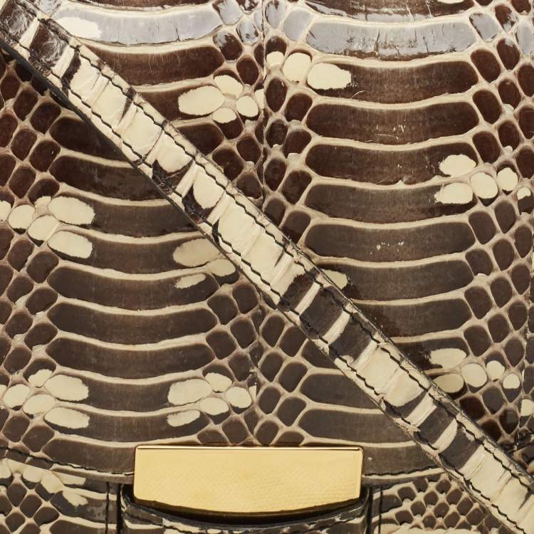 Pre Owned Celine Cream/Black Watersnake Small Trotteur Crossbody Bag