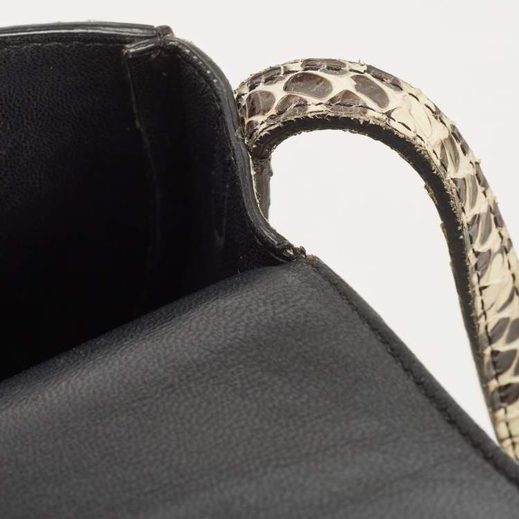 Pre Owned Celine Cream/Black Watersnake Small Trotteur Crossbody Bag