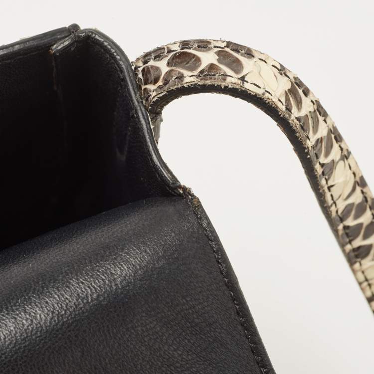 Pre Owned Celine Cream/Black Watersnake Small Trotteur Crossbody Bag