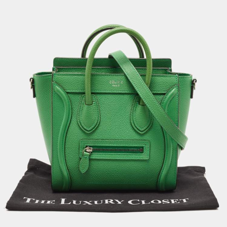 Pre Owned Celine Green Leather Nano Luggage Tote