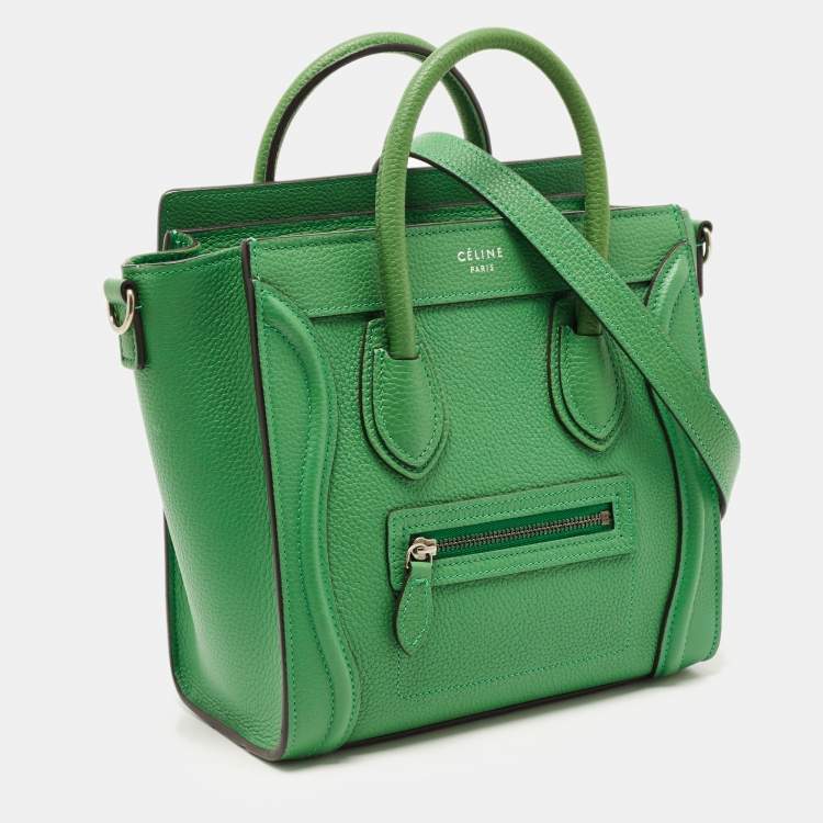 Pre Owned Celine Green Leather Nano Luggage Tote