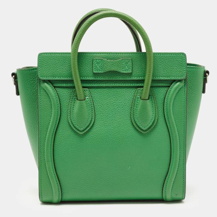 Pre Owned Celine Green Leather Nano Luggage Tote