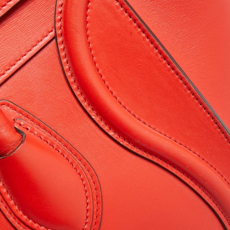 Pre Owned Celine Red Leather Micro Luggage Tote