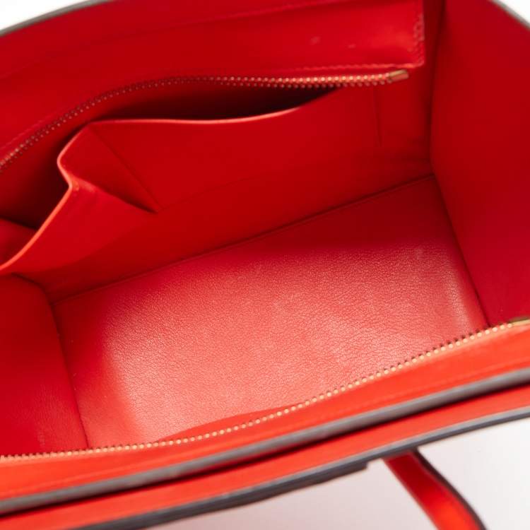 Pre Owned Celine Red Leather Micro Luggage Tote
