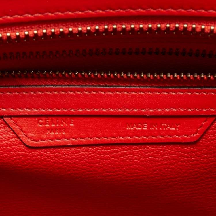 Pre Owned Celine Red Leather Micro Luggage Tote