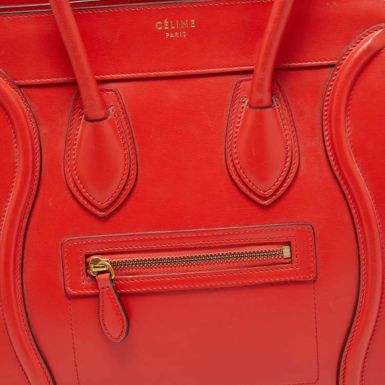 Pre Owned Celine Red Leather Micro Luggage Tote
