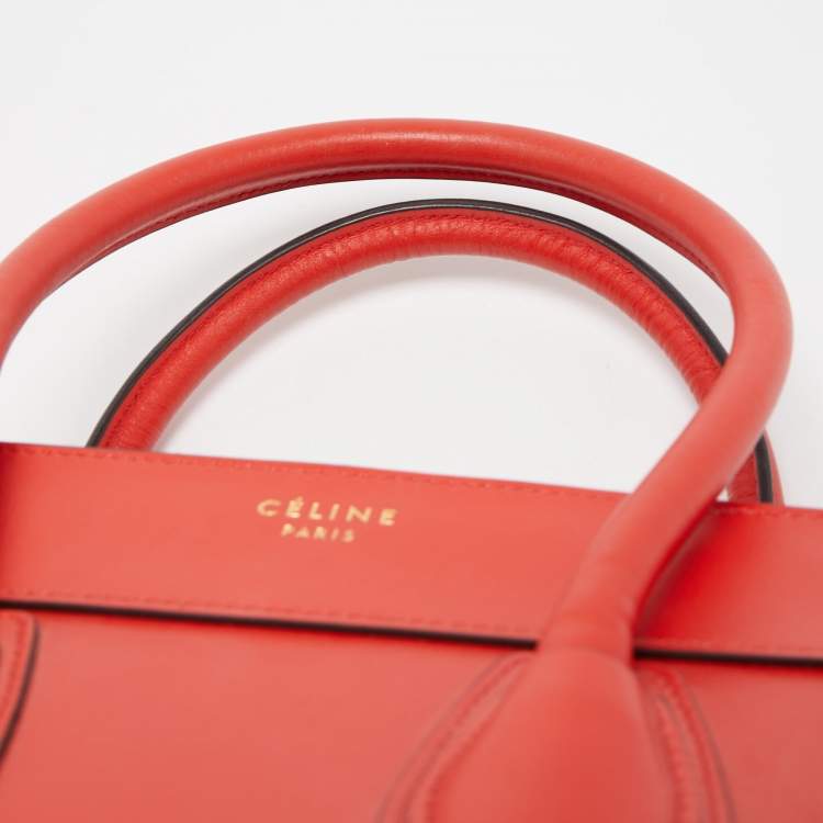 Pre Owned Celine Red Leather Micro Luggage Tote