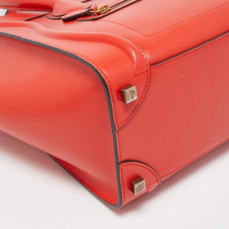 Pre Owned Celine Red Leather Micro Luggage Tote