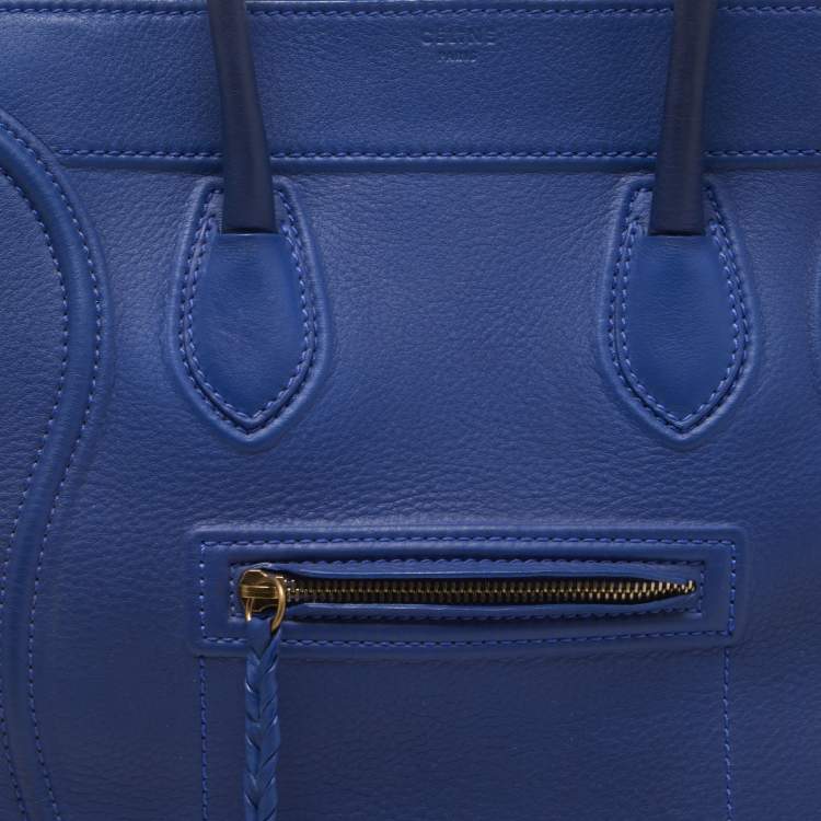 Pre Owned Celine Blue Leather Medium Phantom Luggage Tote