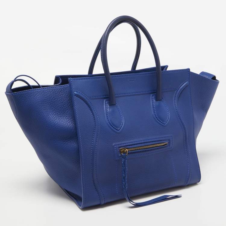 Pre Owned Celine Blue Leather Medium Phantom Luggage Tote