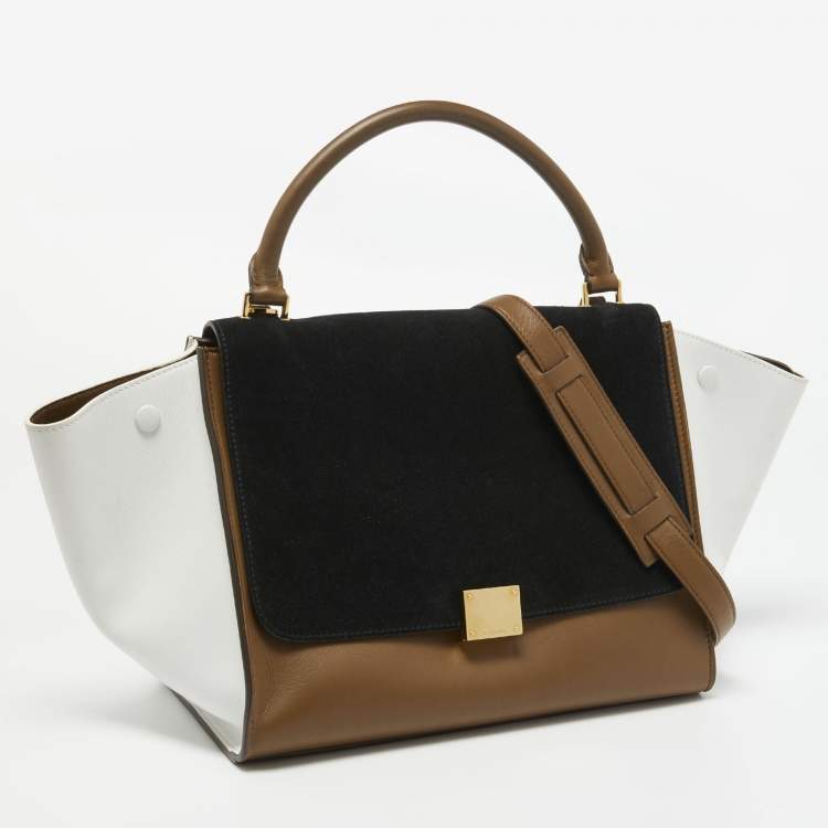 Pre Owned Celine Tri Color Leather and Suede Medium Trapeze Bag