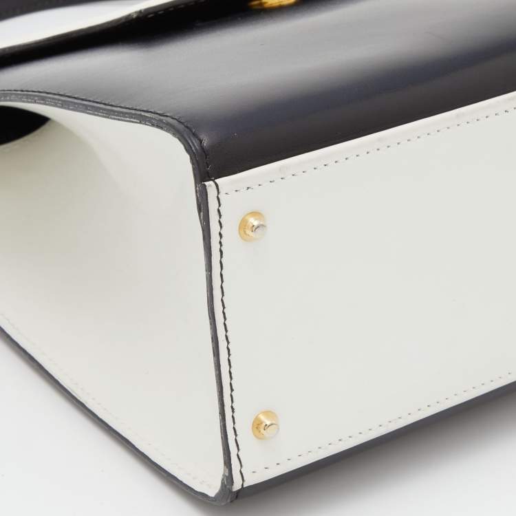 Pre Owned Celine Black/White Leather Vintage Box Top Handle Bag