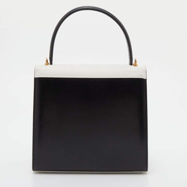Pre Owned Celine Black/White Leather Vintage Box Top Handle Bag