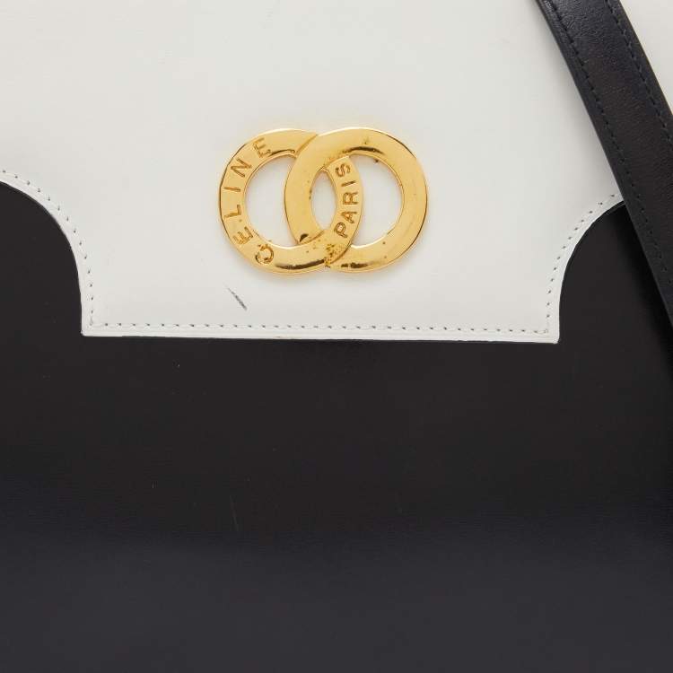 Pre Owned Celine Black/White Leather Vintage Box Top Handle Bag