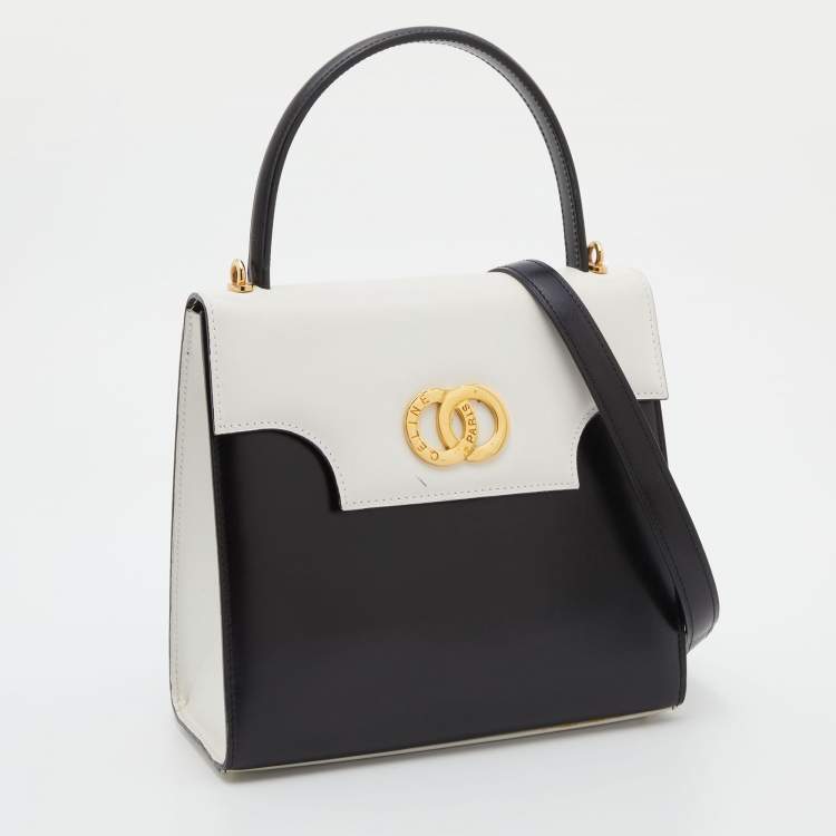 Pre Owned Celine Black/White Leather Vintage Box Top Handle Bag