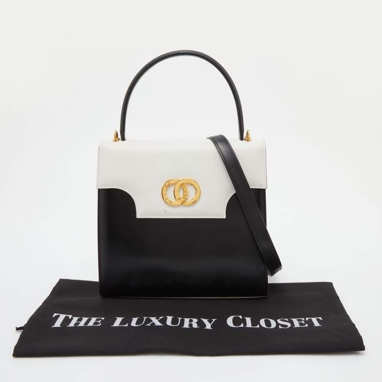 Pre Owned Celine Black/White Leather Vintage Box Top Handle Bag
