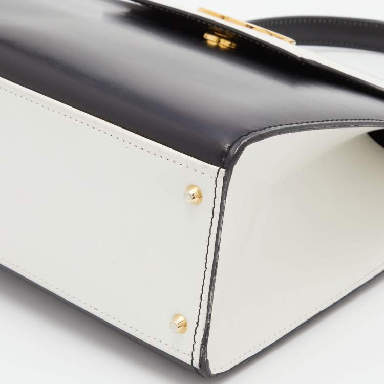 Pre Owned Celine Black/White Leather Vintage Box Top Handle Bag