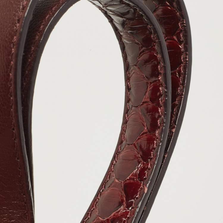 Pre Owned Celine Burgundy Python Medium Classic Box Shoulder Bag