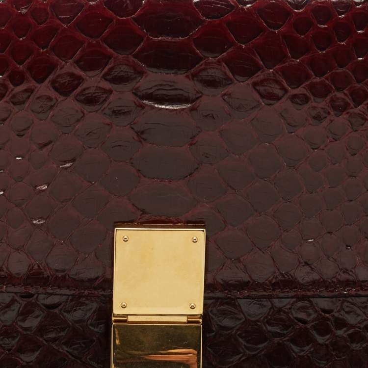 Pre Owned Celine Burgundy Python Medium Classic Box Shoulder Bag