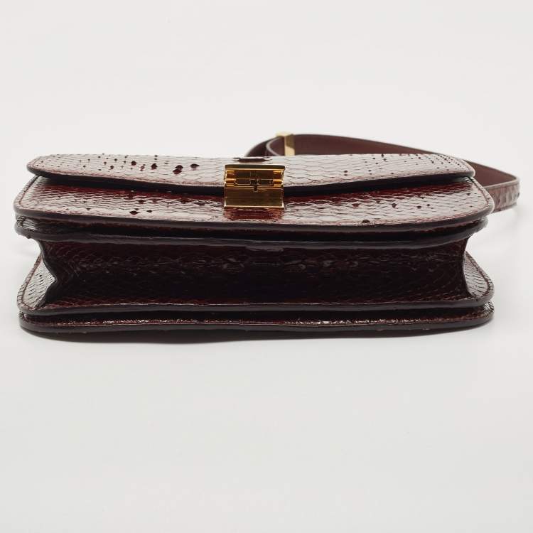Pre Owned Celine Burgundy Python Medium Classic Box Shoulder Bag