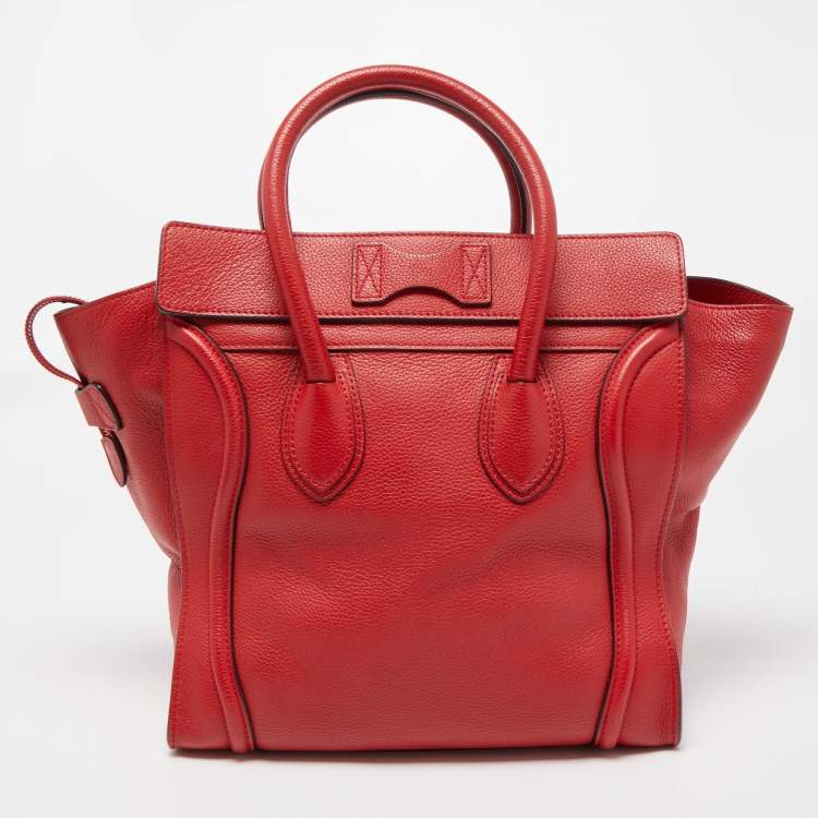 Pre Owned Celine Red Leather Mini Luggage Tote