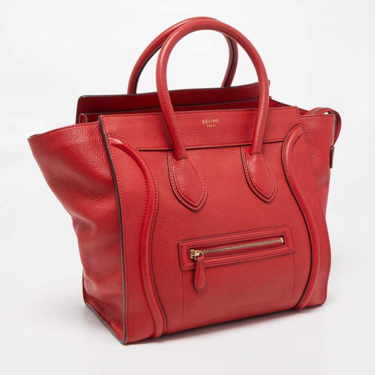 Pre Owned Celine Red Leather Mini Luggage Tote
