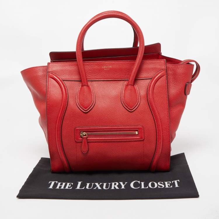 Pre Owned Celine Red Leather Mini Luggage Tote