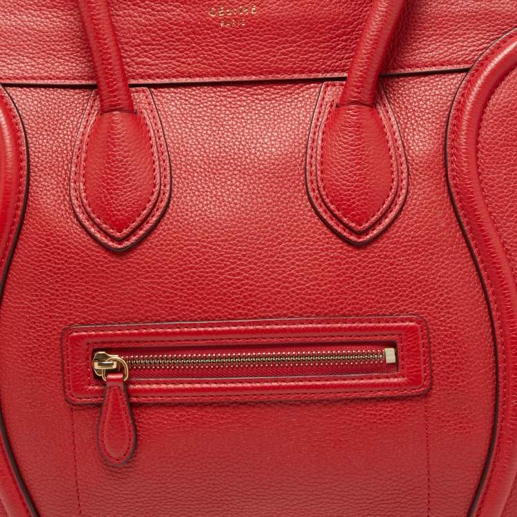 Pre Owned Celine Red Leather Mini Luggage Tote