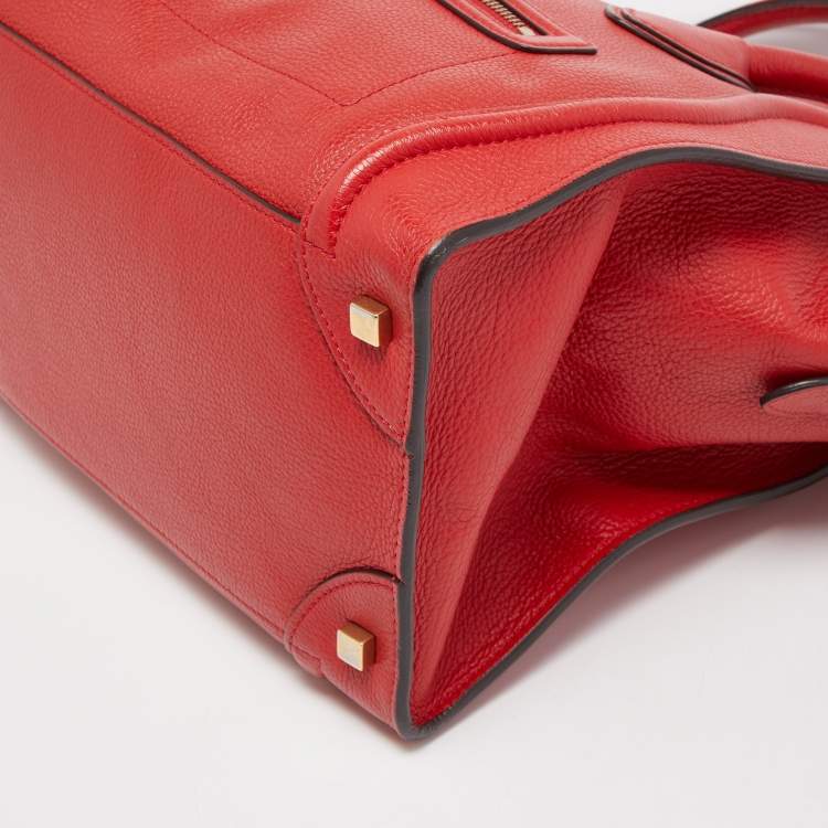 Pre Owned Celine Red Leather Mini Luggage Tote