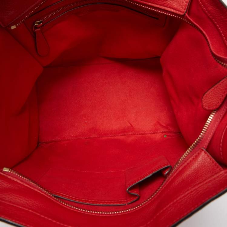 Pre Owned Celine Red Leather Mini Luggage Tote