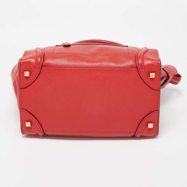 Pre Owned Celine Red Leather Mini Luggage Tote
