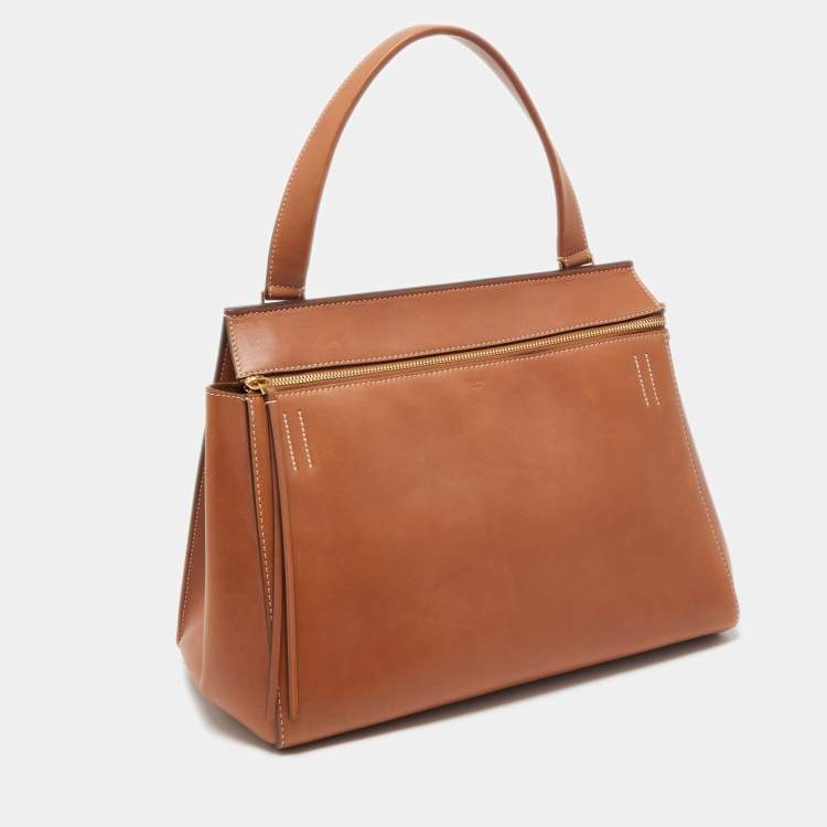 Pre Owned Celine Tan Leather Medium Edge Top Handle Bag