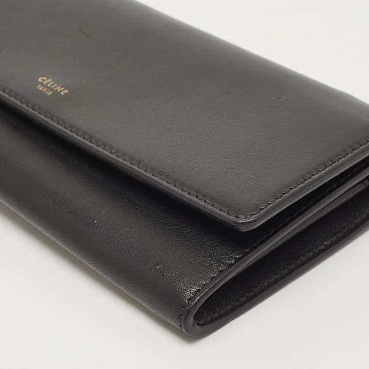 Pre Owned Celine Black Leather Logo Flap Continental Wallet