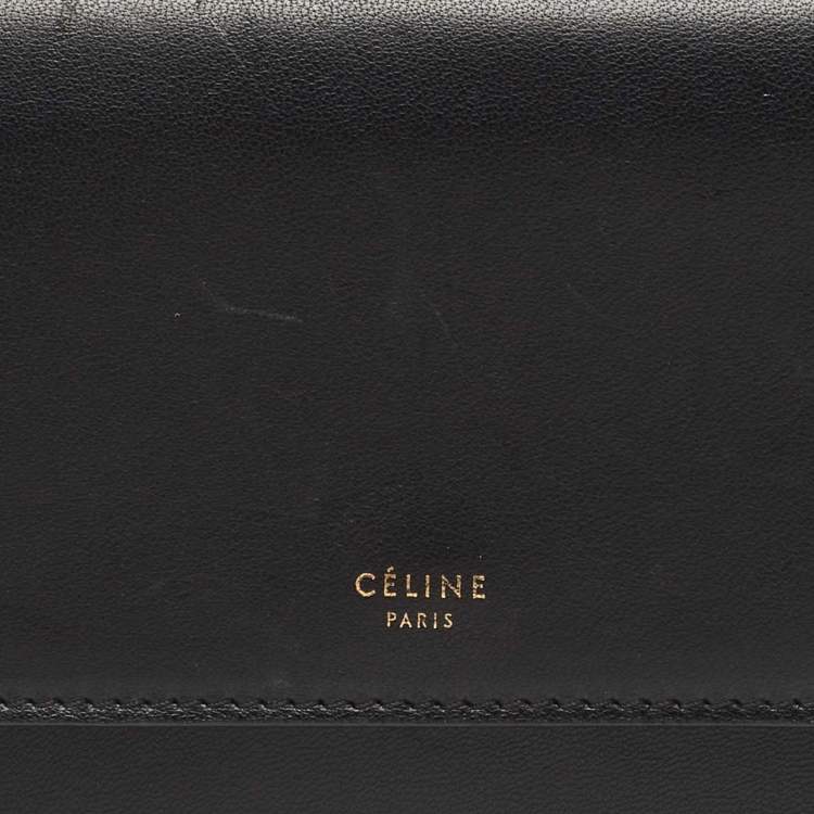Pre Owned Celine Black Leather Logo Flap Continental Wallet