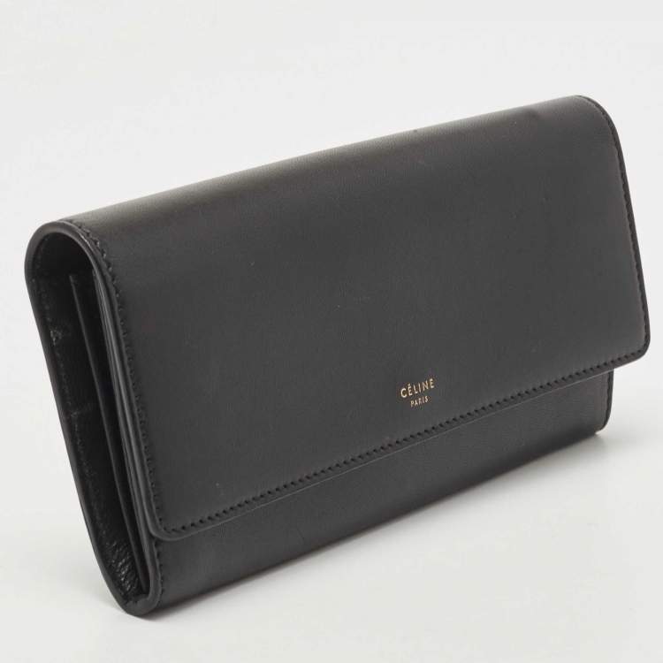 Pre Owned Celine Black Leather Logo Flap Continental Wallet