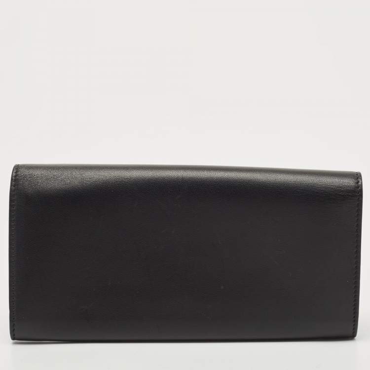 Pre Owned Celine Black Leather Logo Flap Continental Wallet
