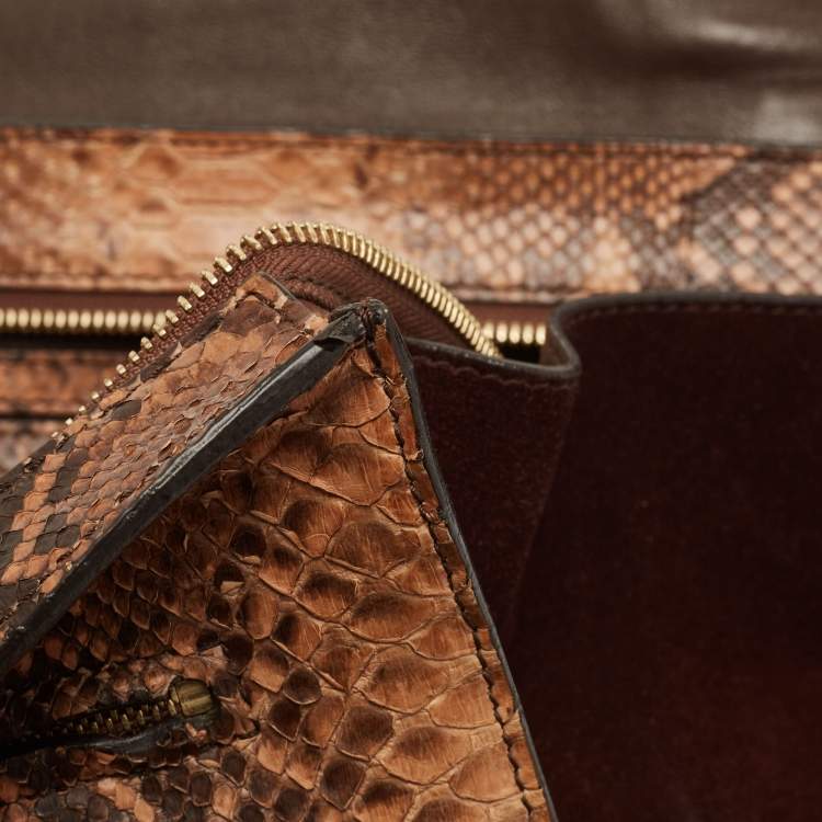 Pre Owned Celine Tri Color Python and Suede Medium Trapeze Top Handle Bag