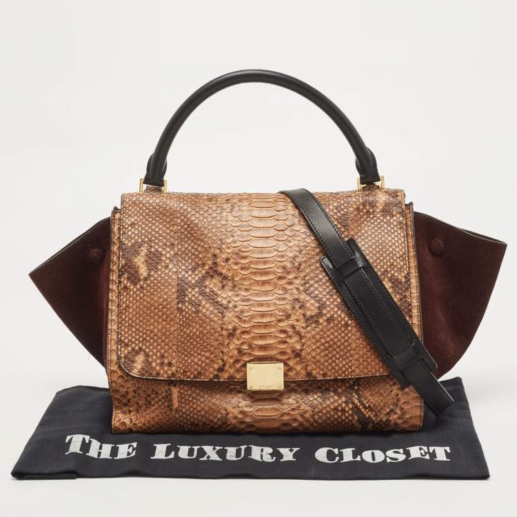 Pre Owned Celine Tri Color Python and Suede Medium Trapeze Top Handle Bag