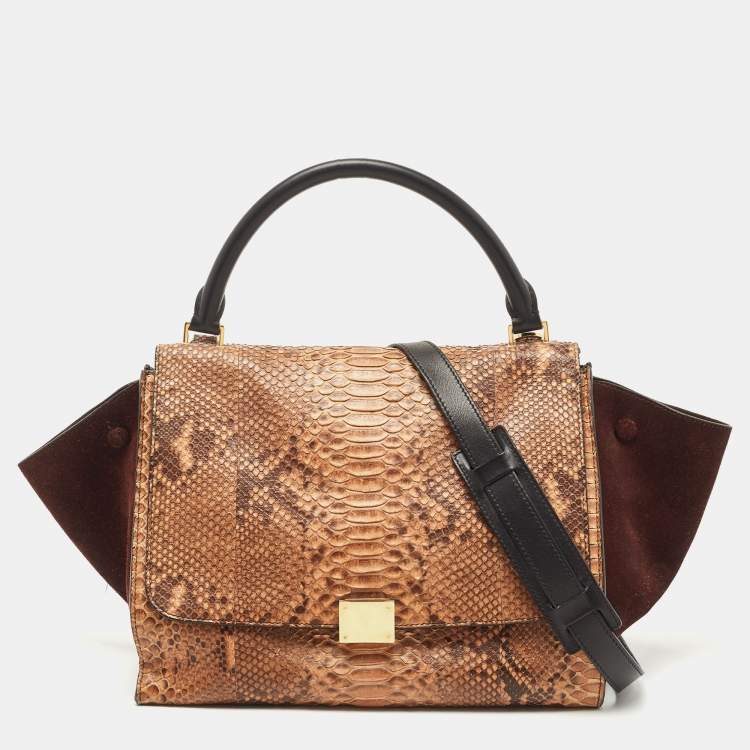 Pre Owned Celine Tri Color Python and Suede Medium Trapeze Top Handle Bag