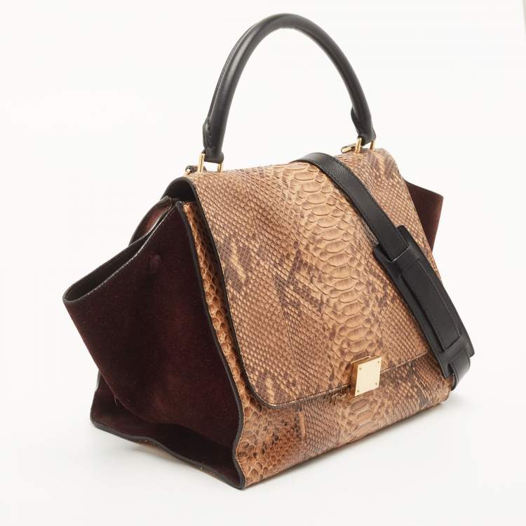 Pre Owned Celine Tri Color Python and Suede Medium Trapeze Top Handle Bag