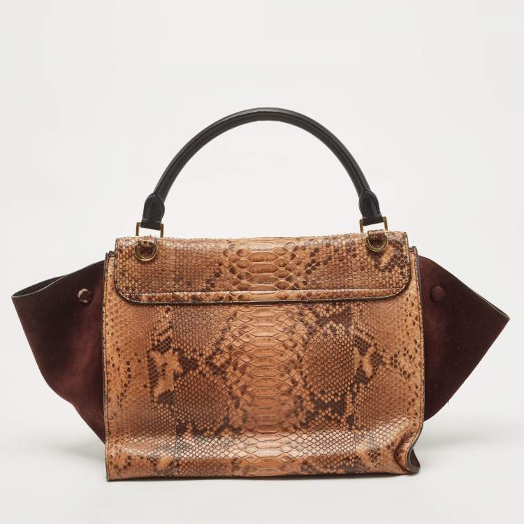 Pre Owned Celine Tri Color Python and Suede Medium Trapeze Top Handle Bag