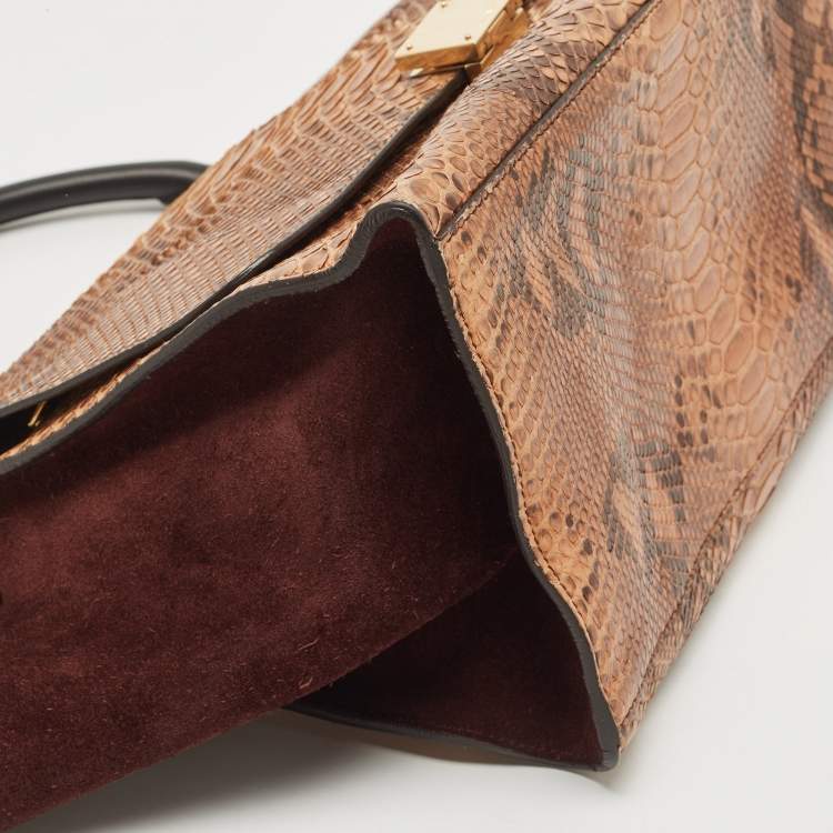 Pre Owned Celine Tri Color Python and Suede Medium Trapeze Top Handle Bag