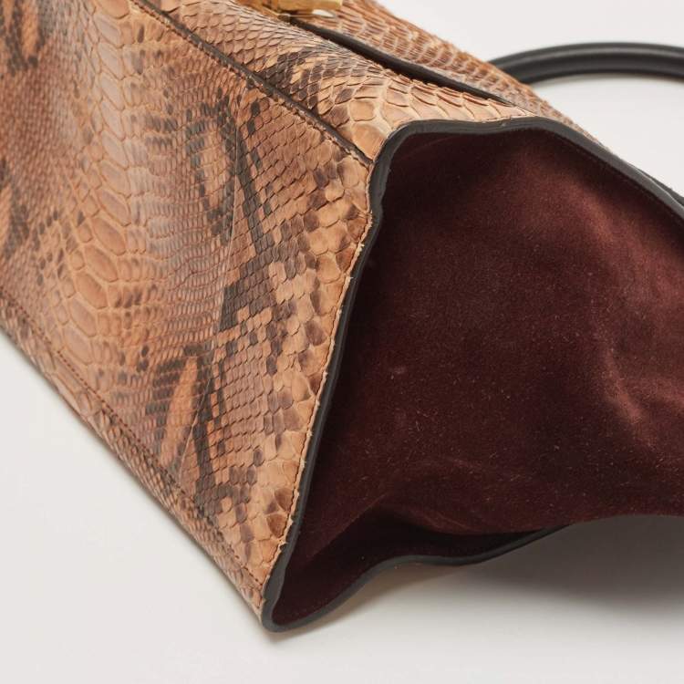 Pre Owned Celine Tri Color Python and Suede Medium Trapeze Top Handle Bag
