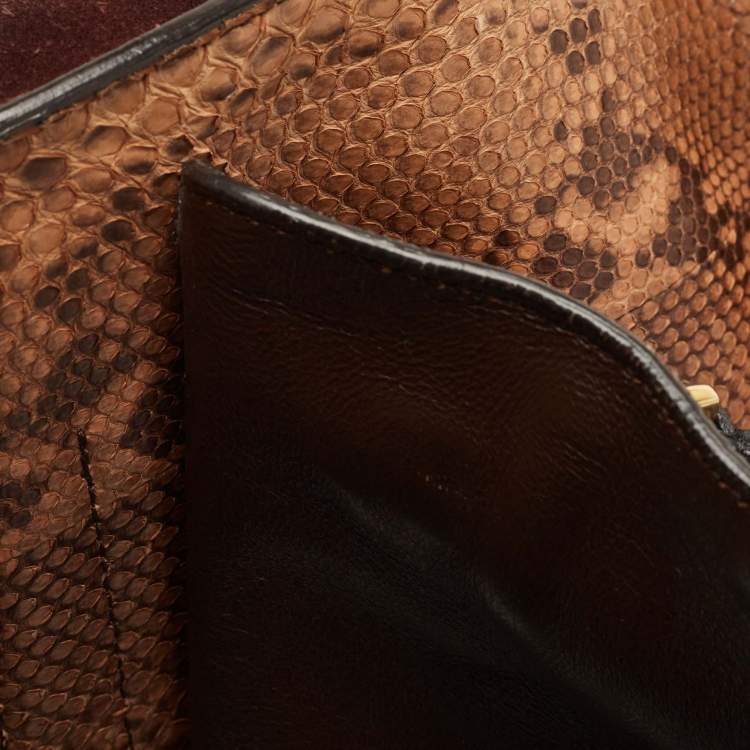 Pre Owned Celine Tri Color Python and Suede Medium Trapeze Top Handle Bag