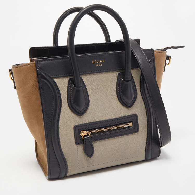 Pre Owned Celine Tri Color Leather Nano Luggage Tote
