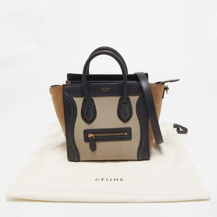 Pre Owned Celine Tri Color Leather Nano Luggage Tote