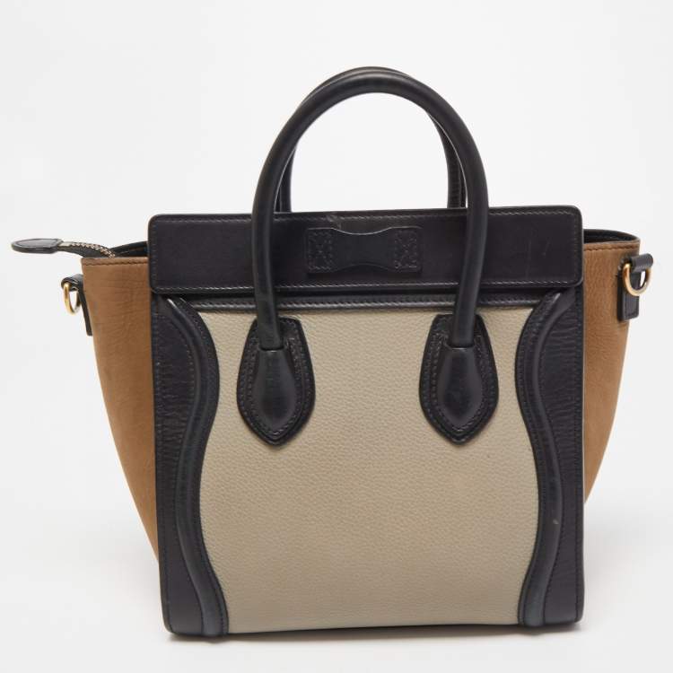 Pre Owned Celine Tri Color Leather Nano Luggage Tote
